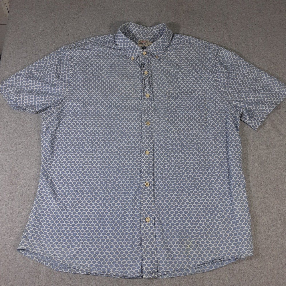 Faherty Brand Mens Large Indigo Scallop Wave Print Short Sleeve Button Shirt